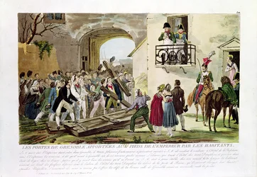 Die Einwohner legen die Tore von Grenoble zu Füßen des Kaisers, 6. März 1815